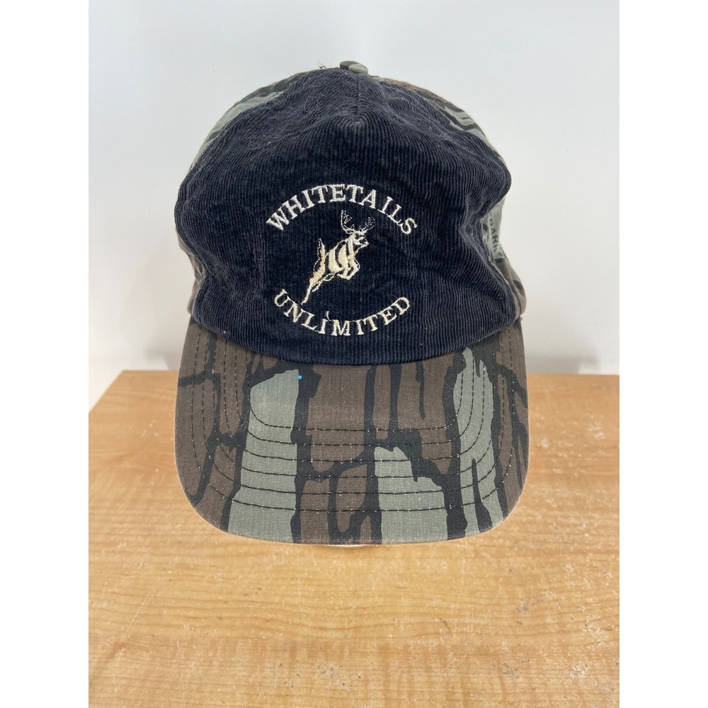Whitetails Unlimited Trebark Camo Corduroy Snapback Hat Vintage Hunting Cap